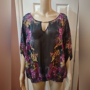 Covington women's size large sheer floral blouse shirt top